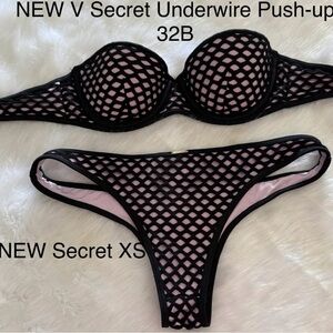 Victoria's Secret Black and Pink Mesh Bikini Set